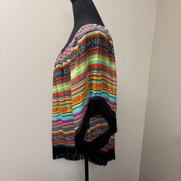 Ivy Jane Boho Fringe Tunic Top Multicolor Striped Festival Western Large - Picture 5 of 10